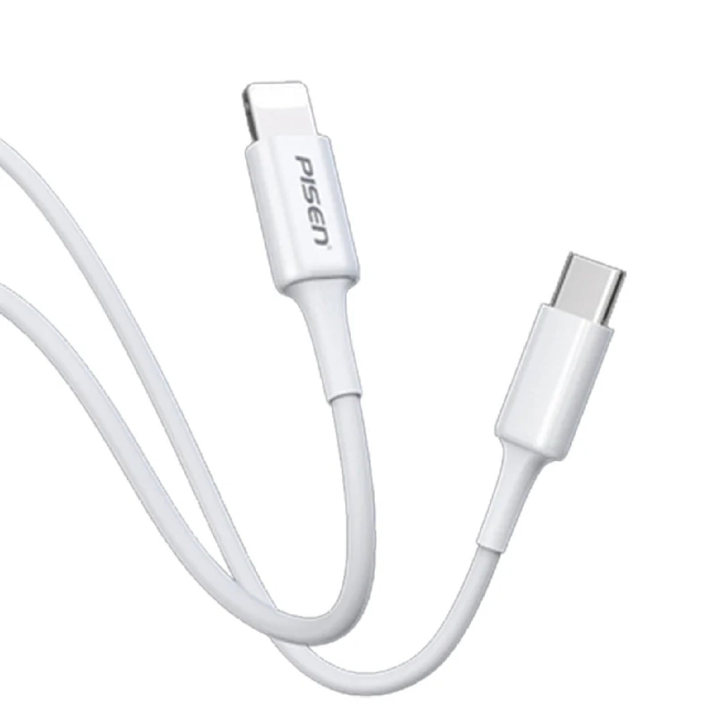 Pisen Lightning to USB-C Cable (1M) White - Support Safe Charge 2.4A, Stretch-Resistant, Reinforced, Durable, Apple iPhone/iPad/MacBook