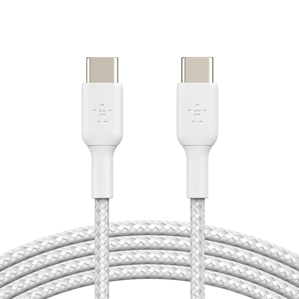 Belkin BoostCharge Braided USB-C to USB-C Cable (1m/3.3ft) -White (CAB004bt1MWH), 480Mbps,10K+ bend,Samsung Galaxy,iPad,MacBook,Google,OPPO,Nokia,2YR