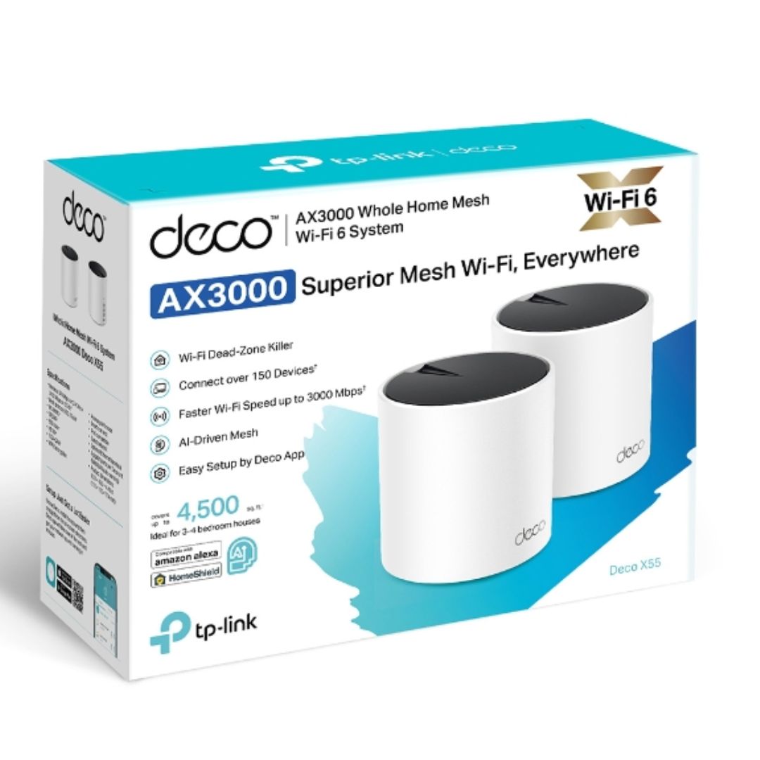 TP-Link Deco X55(1-pack) AX3000 Whole Home Mesh WiFi 6 Router, Dual-Band with Smart Antennas, MU-MIMO, HomeShield Security